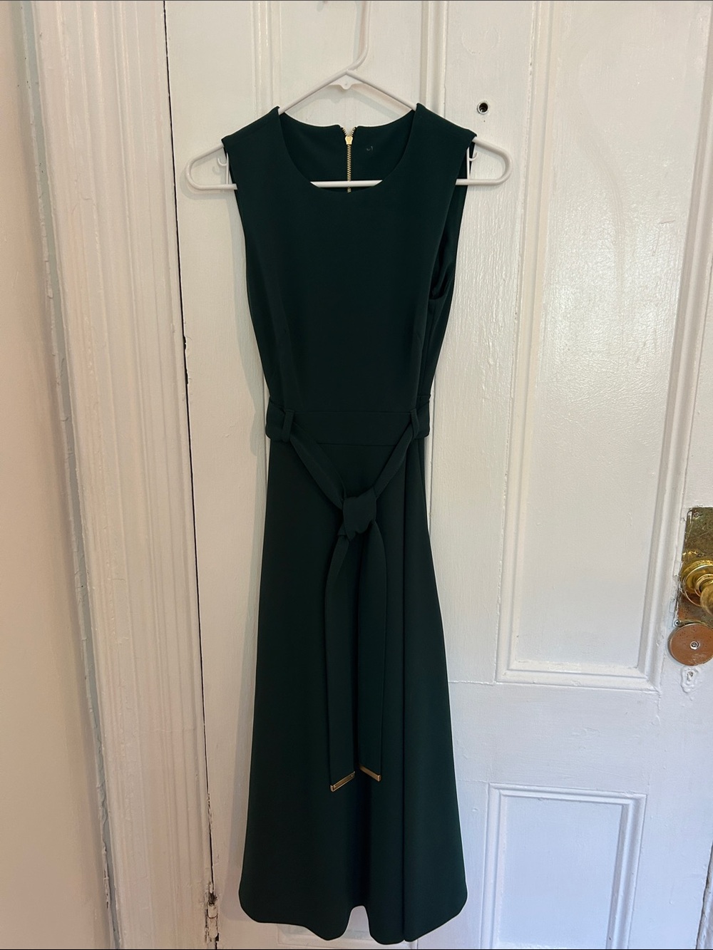 Calvin Klein Dark Green Sleeveless Tie-Waist Midi Dress
